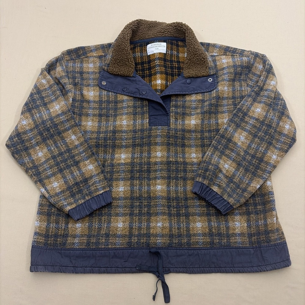 REI Cooperative Women's Norseland Fleece Pullover Plaid Snap Drawstring Size XL